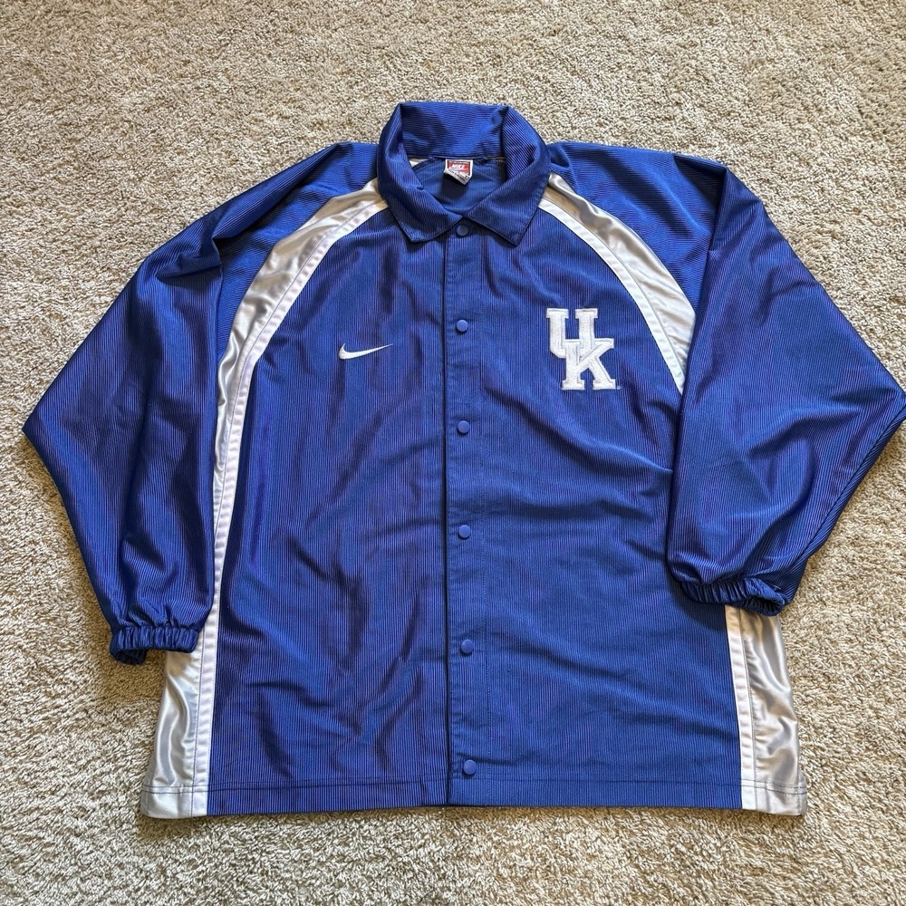 VTG Nike Kentucky Wildcats Jacket Mens Large Blue Snap Track‎ Y2K Satin Collared